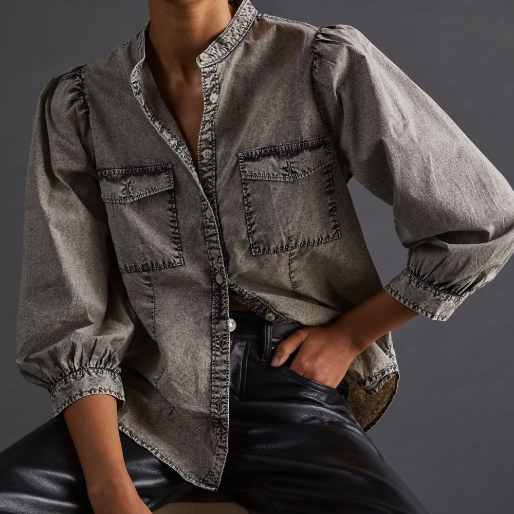 Anthropologie Pilcro Washed Puff Sleeved Buttondown